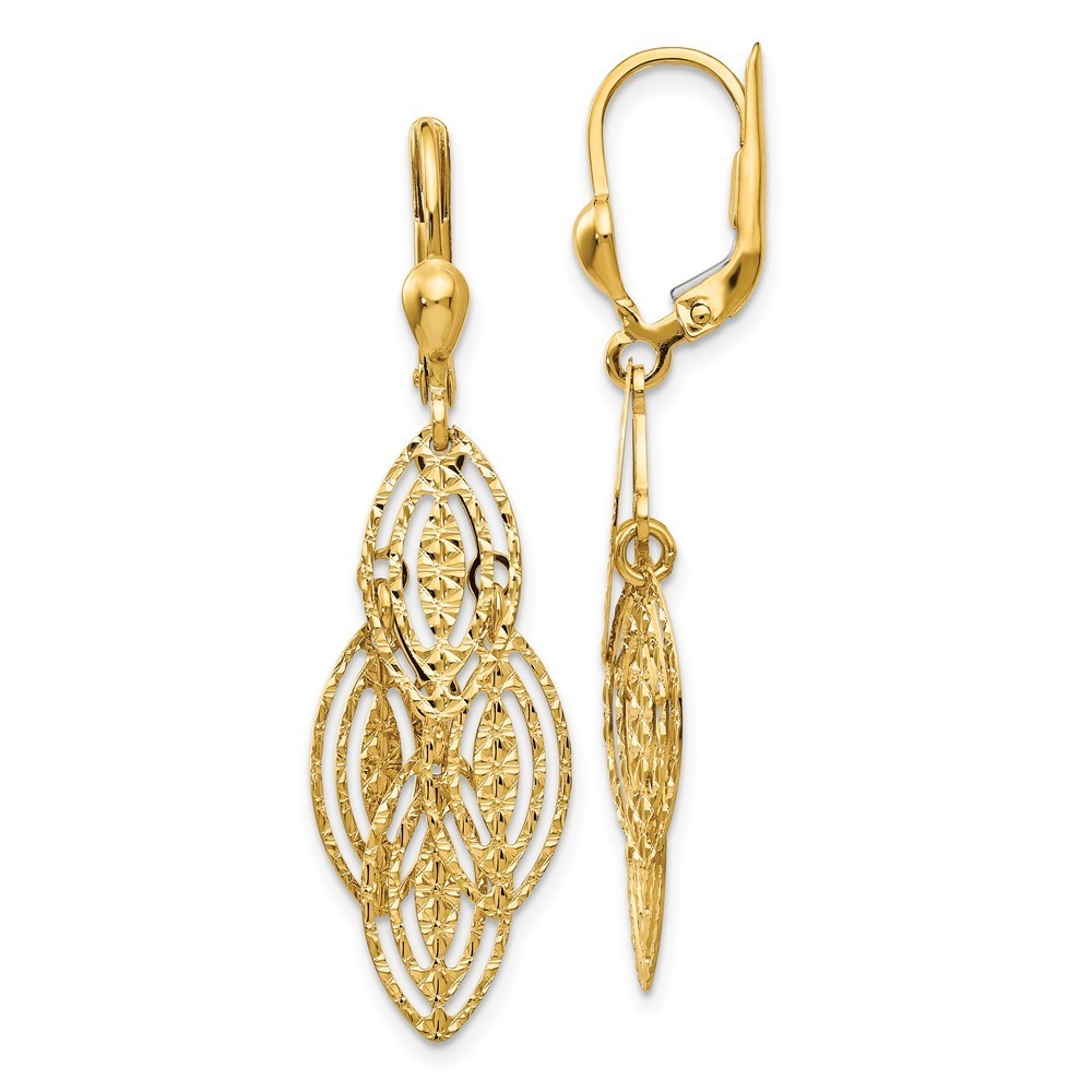 14k Gold Textured And Polished Dangle Leverback Earrings 539$